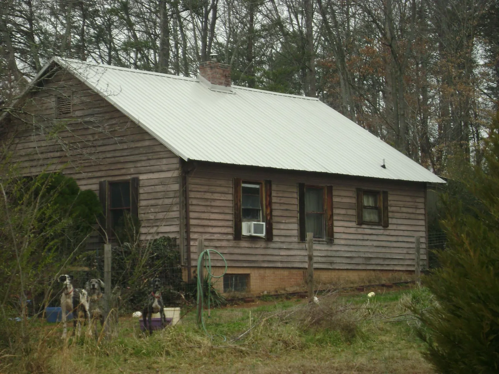 White metal roof on an old wood sided farmhouse, from a Metal Roof Installation job in Byron